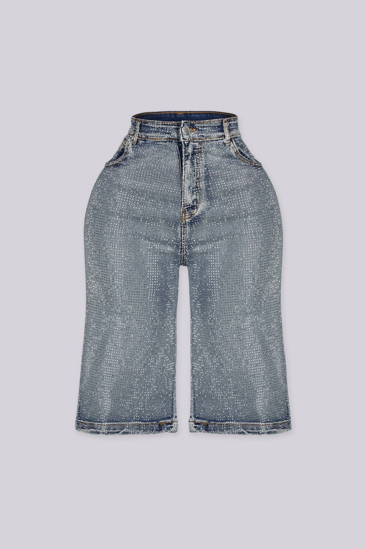 Opulent Rhinestone Denim Bermuda Shorts