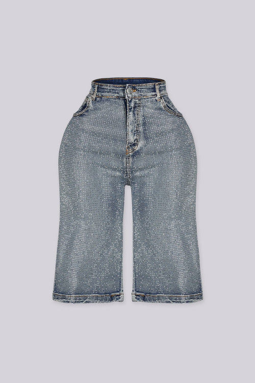 Opulent Rhinestone Denim Bermuda Shorts