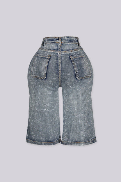 Opulent Rhinestone Denim Bermuda Shorts
