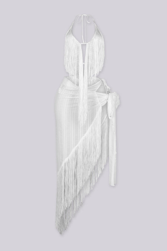 Havanah Fringe Halter Top & Skirt Set