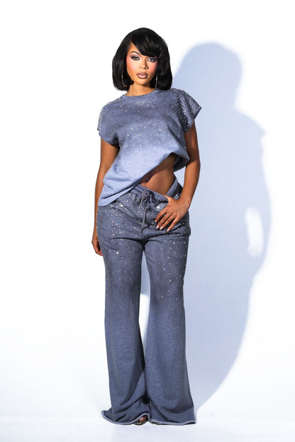 City Diamond Rhinestone Fleece Wide Pants