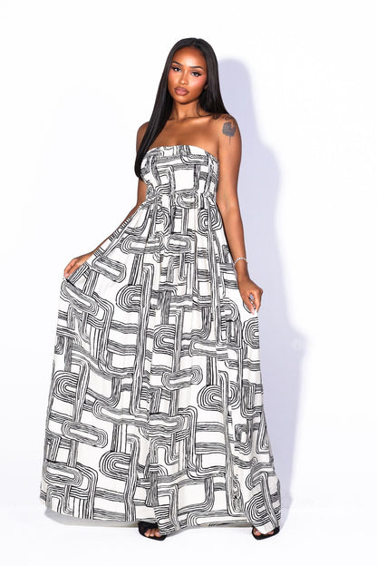 Retro Maze Tube Top Jumpsuit