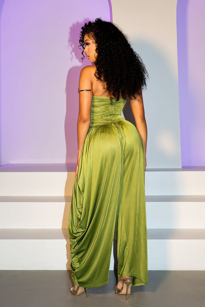 Harem Draped Strapless Jumpsuit