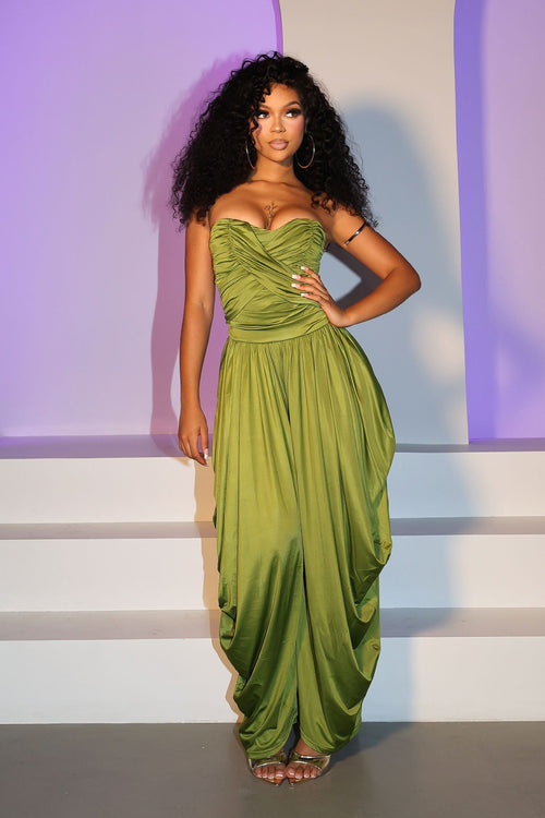 Harem Draped Strapless Jumpsuit