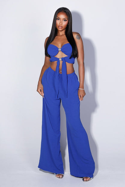 Annael Chiffon Tube Rhinestone Top & Pants SET